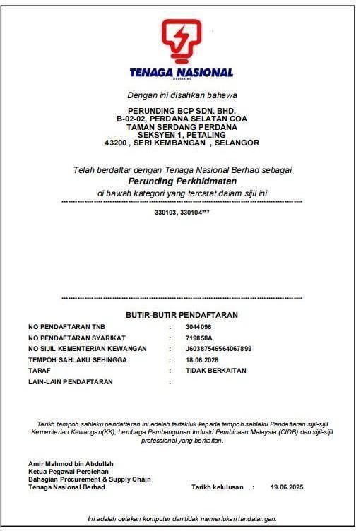 Tenaga Nasional Berhad Registration